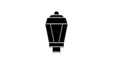 Black Garden light lamp icon isolated on white background. Solar powered lamp. Lantern. Street lamp. 4K Video motion graphic animation.