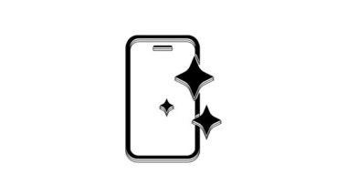 Beyaz arka planda izole edilmiş akıllı telefon simgesi için siyah cam ekran koruyucusu. Cam için koruyucu film. Cep telefonu için şeffaf yumuşak cam. 4K Video hareketli grafik canlandırması.