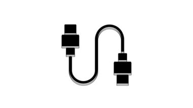 Beyaz arkaplanda siyah USB kablo ikonu izole edildi. PC ve mobil cihazlar için bağlantı ve soketler. 4K Video hareketli grafik canlandırması.
