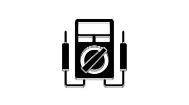 Siyah Ampere ölçer, multimetre, voltmetre ikonu beyaz arkaplanda izole edilmiş. Elektrik akımını ölçmek için araçlar. 4K Video hareketli grafik canlandırması.