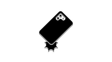 Black Shockproof mobile phone icon isolated on white background. 4K Video motion graphic animation.