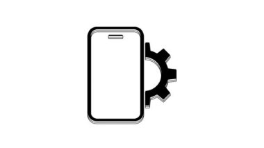 Siyah Telefon servis simgesi beyaz arkaplanda izole edildi. Ayarlama, servis, ayar, bakım, onarım, onarım. 4K Video hareketli grafik canlandırması.