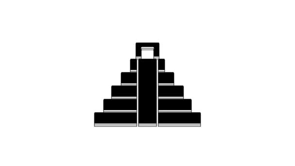 マヤの黒いチェン イッツァのアイコンは 白い背景に隔離されました 古代マヤのピラミッド メキシコの有名な記念碑 4Kビデオモーショングラフィックアニメーション — ストック動画