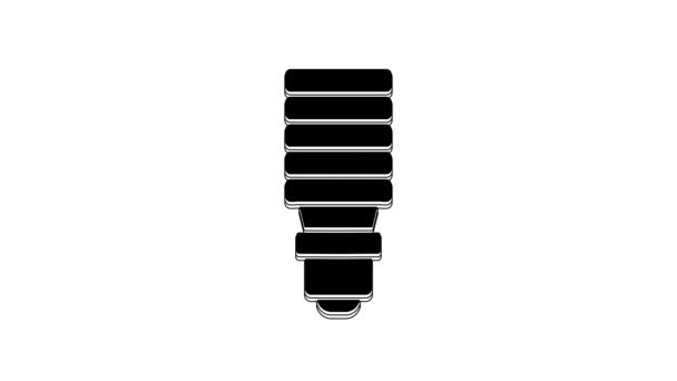 白色の背景に隔離された黒いLed電球アイコン 経済的なLed照明電球 エネルギーランプを節約 4Kビデオモーショングラフィックアニメーション — ストック動画
