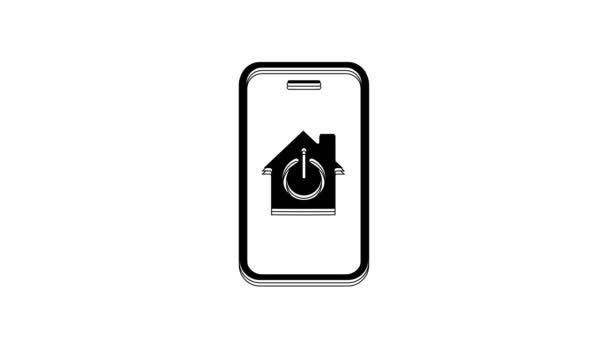 Czarny Telefon Komórkowy Ikoną Inteligentnego Domu Białym Tle Zdalne Sterowanie — Wideo stockowe