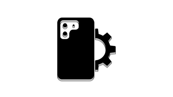 Černá Telefon Opravy Ikona Izolované Bílém Pozadí Nastavení Servis Nastavení — Stock video