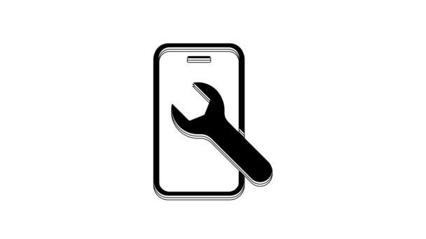 Czarny Telefon Komórkowy Ikoną Klucza Białym Tle Regulacja Serwis Ustawienie — Wideo stockowe