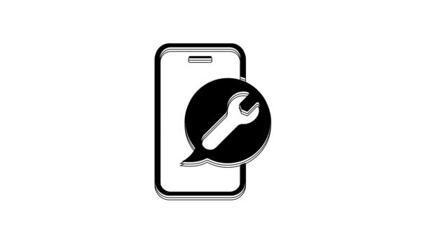 Fekete Mobil Telefon Csavarkulcs Ikon Elszigetelt Fehér Háttérrel Beállítás Szerviz — Stock videók