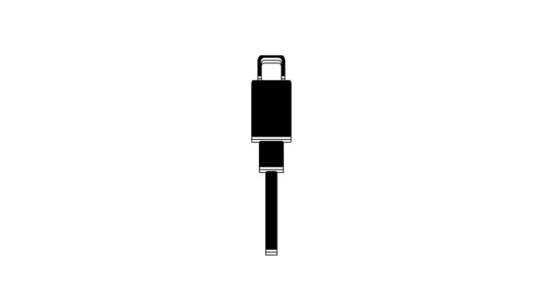 黑色Usb电缆图标 白色背景隔离 Pc机和移动设备的连接器和插座 4K视频运动图形动画 — 图库视频影像