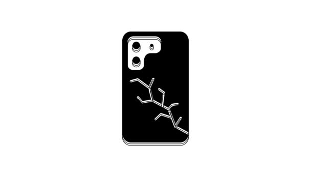 Black Smartphone Broken Screen Icon Isolated White Background Shattered Phone — Stock Video