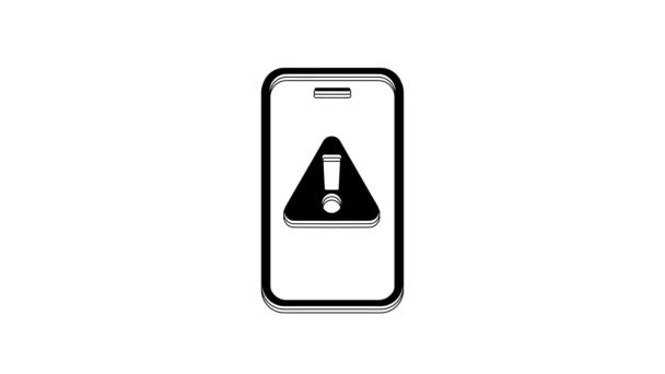 Zwarte Mobiele Telefoon Met Uitroepteken Pictogram Geïsoleerd Witte Achtergrond Waarschuwing — Stockvideo