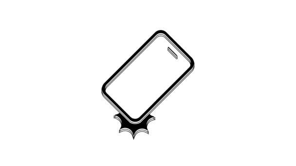 Black Shockproof Mobile Phone Icon Isolated White Background Video Motion — Stok Video