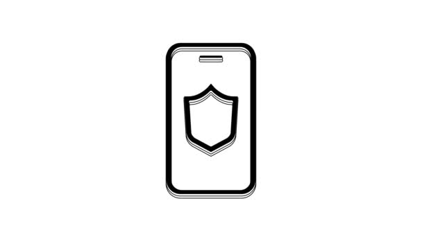 Black Smartphone Mobile Phone Security Shield Icon Isolated White Background — Vídeos de Stock