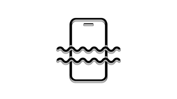 Μαύρο Αδιάβροχο Κινητό Τηλέφωνο Εικονίδιο Απομονώνονται Λευκό Φόντο Smartphone Σταγόνα — Αρχείο Βίντεο