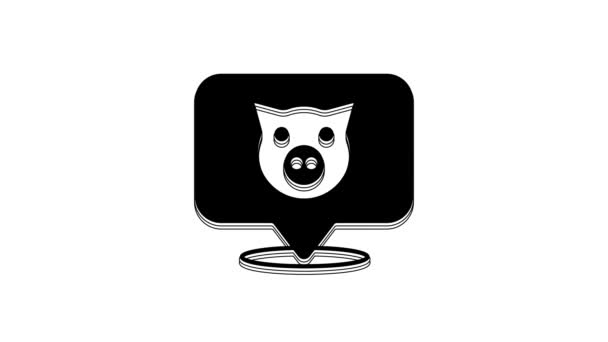 Black Pig Icon Isolated White Background Animal Symbol Video Motion — Stockvideo