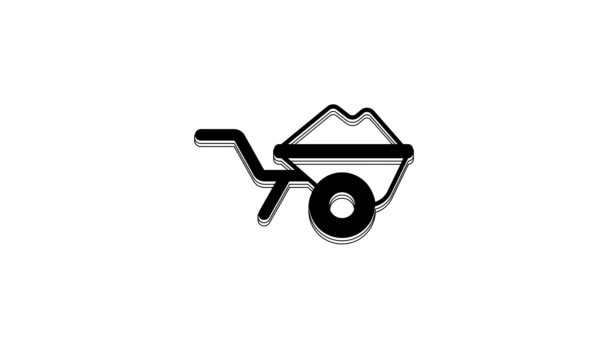 Black Wheelbarrow Dirt Icon Isolated White Background Tool Equipment Agriculture — Stock Video