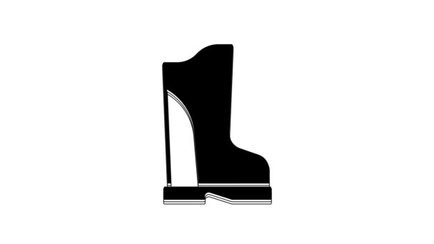 Black Waterproof Rubber Boot Icon Isolated White Background Gumboots Rainy — Stock Video