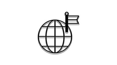 Black Planet with flag icon isolated on white background. Victory, winning and conquer adversity concept. 4K Video motion graphic animation.