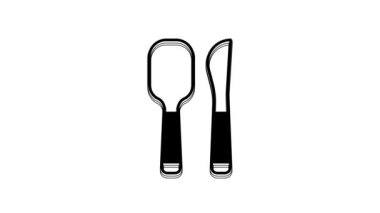 Black Knife and spoon icon isolated on white background. Cooking utensil. Cutlery sign. 4K Video motion graphic animation.
