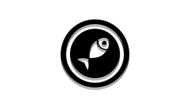 Black Served fish on a plate icon isolated on white background. 4K Video motion graphic animation.