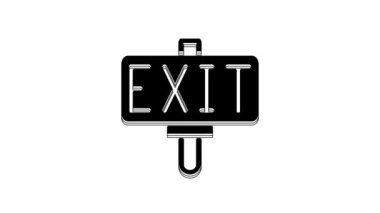 Black Fire exit icon isolated on white background. Fire emergency icon. 4K Video motion graphic animation.