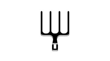 Siyah Bahçe yabası simgesi beyaz arkaplanda izole edilmiş. Bahçe çatalı işareti. Bahçecilik, tarım, çiftçilik aleti. 4K Video hareketli grafik canlandırması.