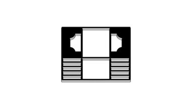 Siyah Yığınlar kağıt para para ikonu beyaz arka planda izole. Para desteleri. Para birimi. 4K Video hareketli grafik canlandırması.