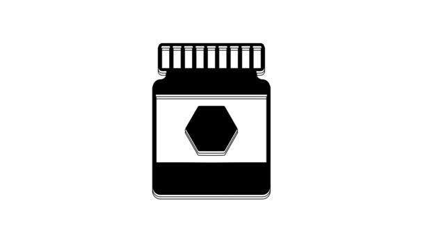 Zwarte Pot Honing Pictogram Geïsoleerd Witte Achtergrond Voedselbank Zoete Natuurlijke — Stockvideo