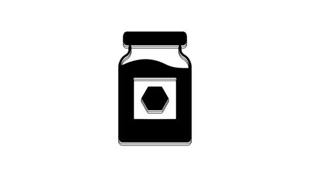 Zwarte Pot Honing Pictogram Geïsoleerd Witte Achtergrond Voedselbank Zoete Natuurlijke — Stockvideo
