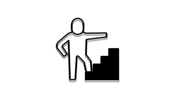 Black Stair Finish Flag Icon Isolated White Background Career Growth — 비디오