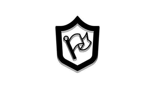 Black Shield Flag Icon Isolated White Background Victory Winning Conquer — Video