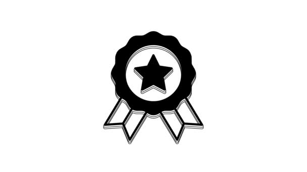 Černá Medaile Ikona Izolované Bílém Pozadí Symbol Vítěze Grafická Animace — Stock video