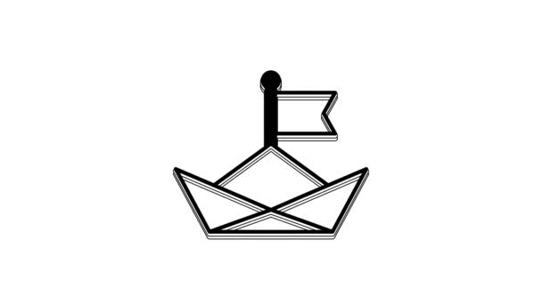 Черный Сложенный Значок Лодки Бумаги Изолированы Белом Фоне Бумажный Корабль — стоковое видео