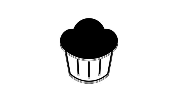 Ícone Cupcake Preto Isolado Fundo Branco Animação Gráfica Movimento Vídeo — Vídeo de Stock