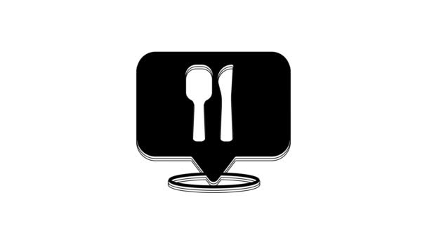 Black Cafe Restaurant Location Icon Isolated White Background Fork Spoon — Stock Video