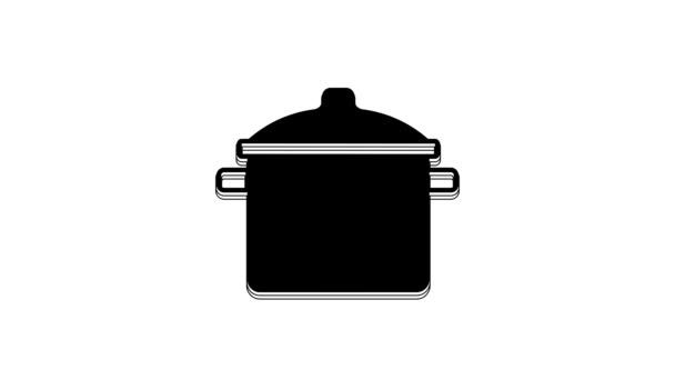 黑色烹饪锅图标孤立在白色背景 蒸煮或炖煮食品的象征 4K视频运动图形动画 — 图库视频影像