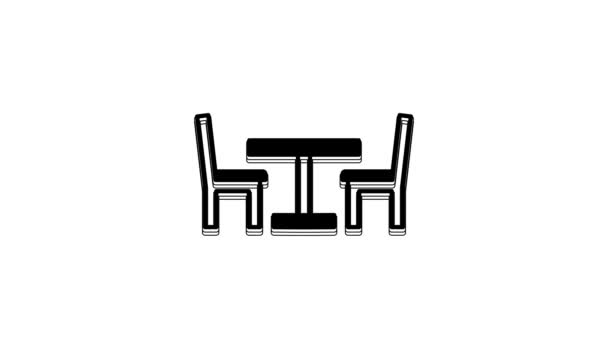 Black Wooden Table Chair Icon Isolated White Background Street Cafe — Wideo stockowe