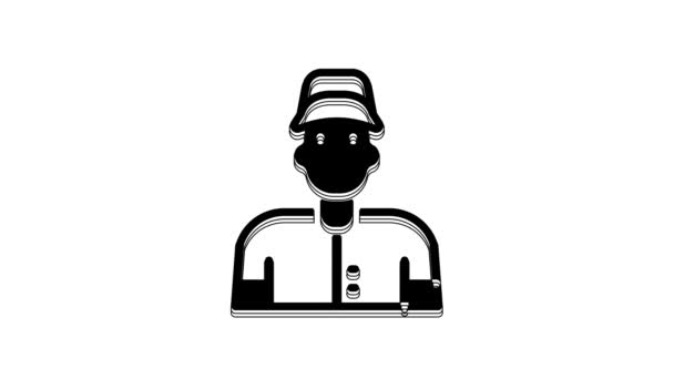 Black Baseball Player Icon Isolated White Background Video Motion Graphic — Stok Video