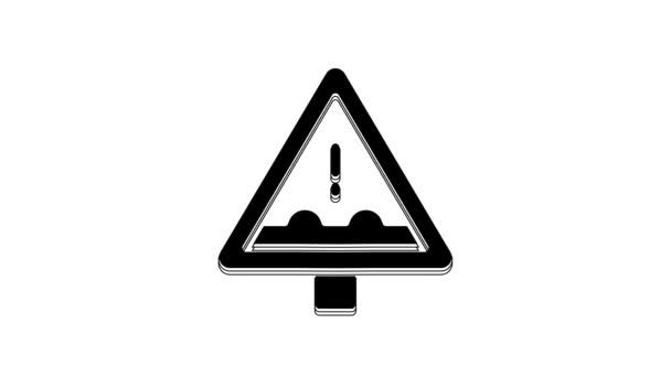 Black Uneven Road Ahead Sign Warning Road Icon Isolated White — Wideo stockowe