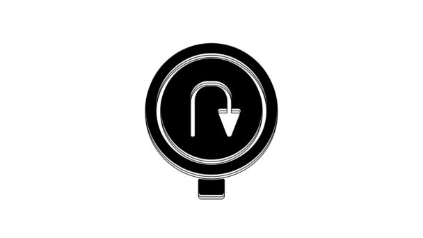 Ікона Чорного Повороту Ізольована Білому Тлі Правила Дорожнього Руху Безпечне — стокове відео