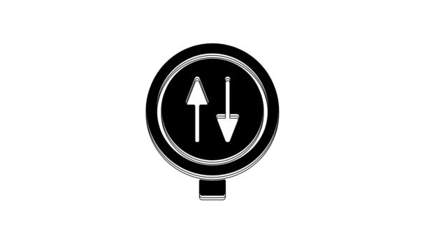 Black Road Sign Warning Two Way Traffic Icon Isolated White — Wideo stockowe