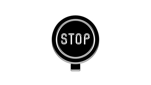 Black Stop Sign Icon Isolated White Background Traffic Regulatory Warning — Stock Video