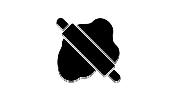 Czarny Rolling Pin Ikonie Ciasta Izolowane Białym Tle Animacja Graficzna — Wideo stockowe