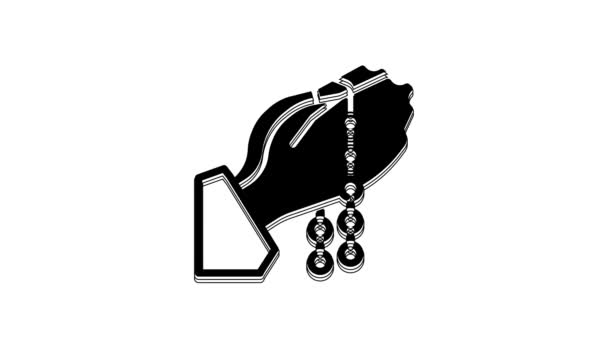 Black Hands Praying Position Rosary Icon Isolated White Background Praying — Vídeo de Stock