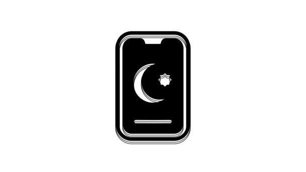 ブラックスターと三日月 白い背景に隔離されたイスラムアイコンのシンボル 宗教シンボル 4Kビデオモーショングラフィックアニメーション — ストック動画