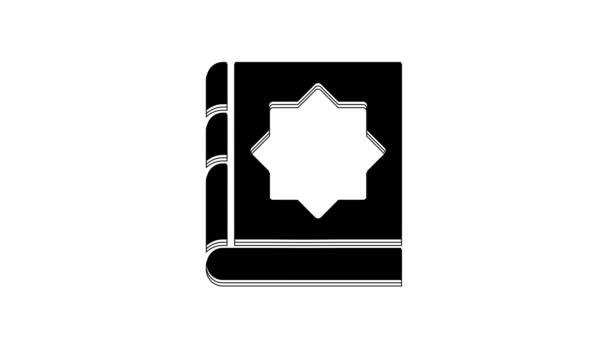 Black Holy Book Koran Icon Isolated White Background Muslim Holiday — Vídeo de Stock