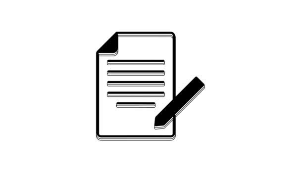 Black Document Pen Icon Isolated White Background File Icon Checklist — Stockvideo