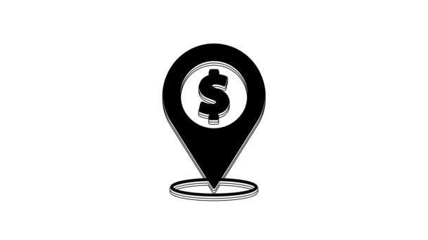 Black Cash Location Pin Symbol Isoliert Auf Weißem Hintergrund Zeiger — Stockvideo