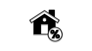 Black House with percant discount tag icon isolated on white background. Real estate home. Credit percentage symbol. 4K Video motion graphic animation.