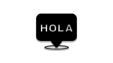 Siyah Hola simgesi beyaz arkaplanda izole edildi. 4K Video hareketli grafik canlandırması.